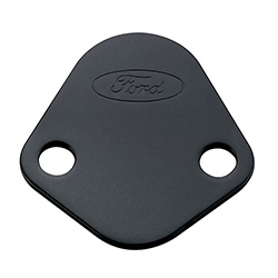FUEL PUMP BLOCK OFF PLATE, BLACK CRINKLE FINISH W/ FORD OVAL 