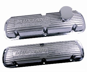 POLISHED ALUMINUM VALVE COVERS- MUSTANG LOGO