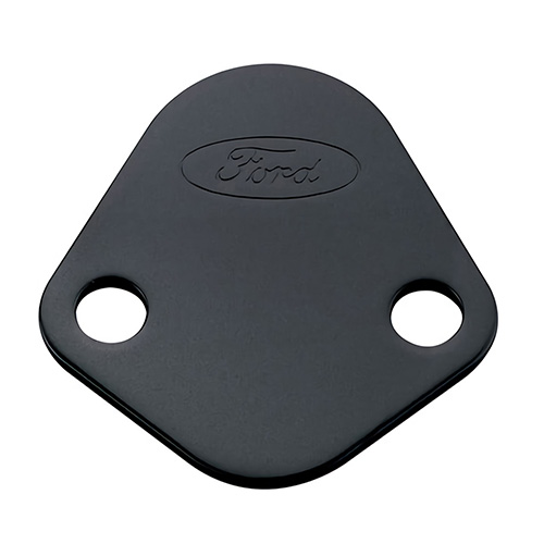FUEL PUMP BLOCK OFF PLATE, BLACK CRINKLE FINISH W/ FORD OVAL 