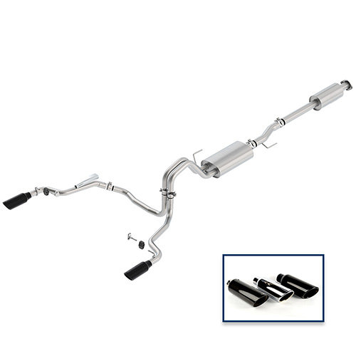 2015-2020 F-150 2.7L CAT-BACK TOURING EXHAUST SYSTEM - REAR EXIT, BLACK CHROME TIPS